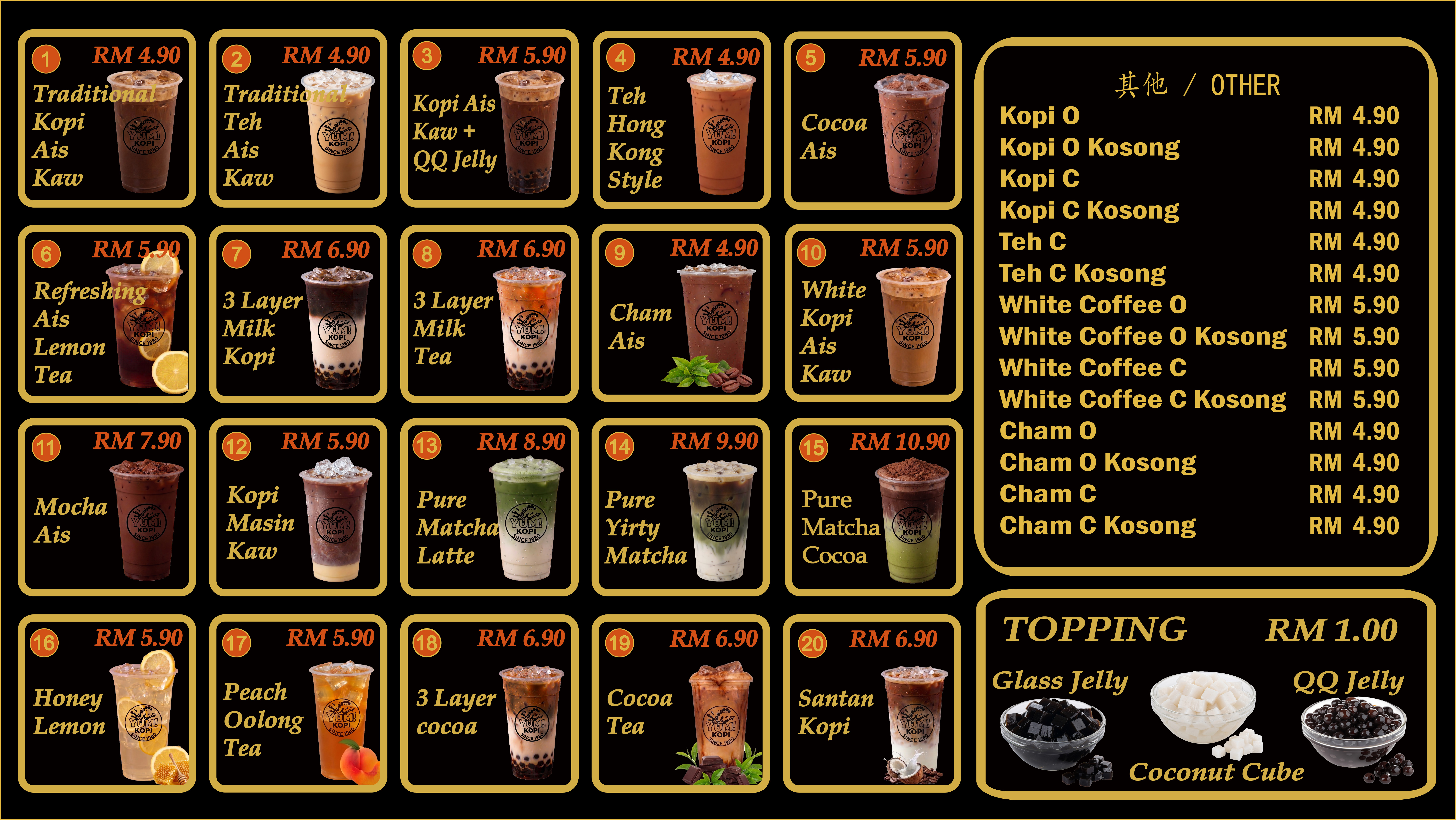 YUM! KOPI Full Menu Dashboard